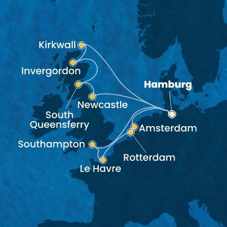 Harta croaziera Germany, England, Scotland, France, Netherlands