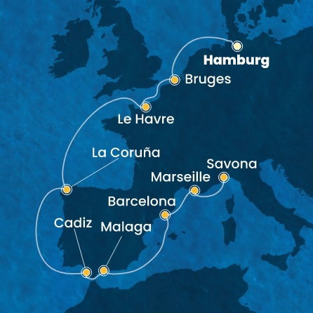 Harta croaziera Germany, Belgium, France, Spain, Italy