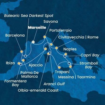 Harta croaziera France, Italy, Corsica (France), Balearic Islands, Spain