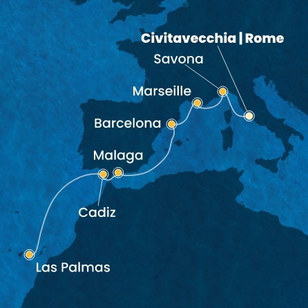 Harta croaziera Italy, France, Spain, Canary Islands