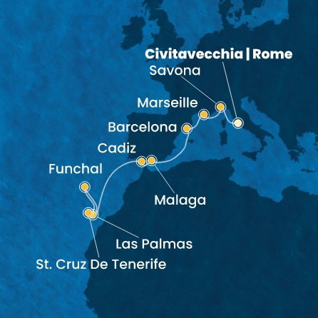 Harta croaziera Italy, France, Spain, Canary Islands, Madeira 