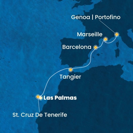 Harta croaziera Canary Islands, Morocco, Spain, France, Italy