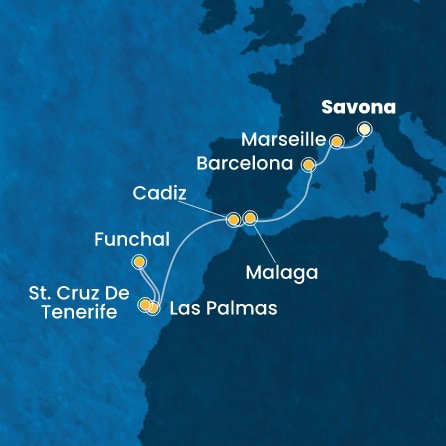 Harta croaziera Italy, France, Spain, Canary Islands, Madeira 
