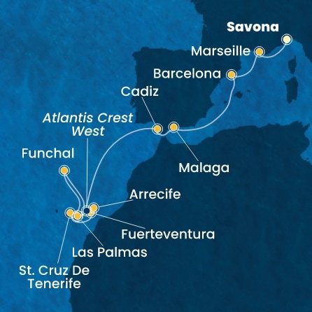 Harta croaziera Italy, France, Spain, Canary Islands, Madeira 