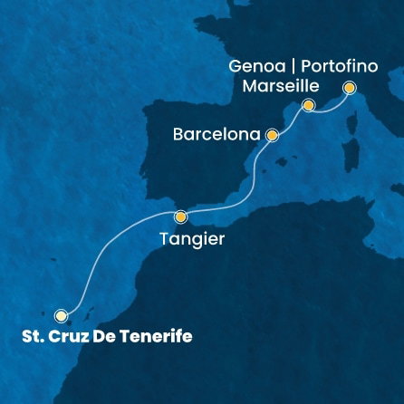 Harta croaziera Canary Islands, Morocco, Spain, France, Italy