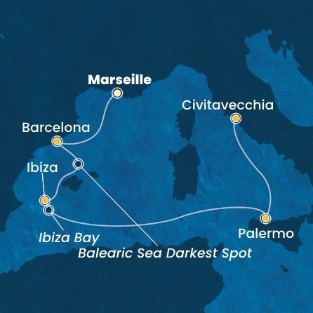 Harta croaziera France, Spain, Balearic Islands, Italy