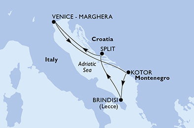 Harta croaziera Croazieră în Mediterana