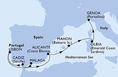Harta croaziera Croazieră în Mediterana