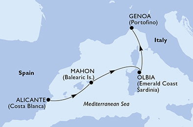 Harta croaziera Croazieră în Mediterana