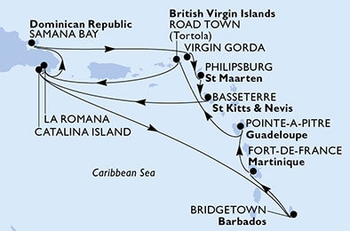 Harta croaziera Croazieră în America Centrală și Caraibe