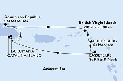 Harta croaziera Croazieră în America Centrală și Caraibe