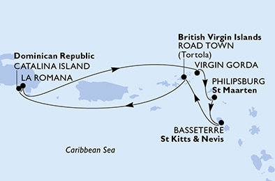 Harta croaziera Croazieră în America Centrală și Caraibe