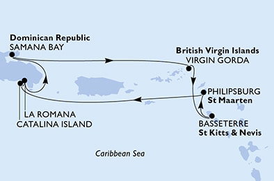 Harta croaziera Croazieră în America Centrală și Caraibe
