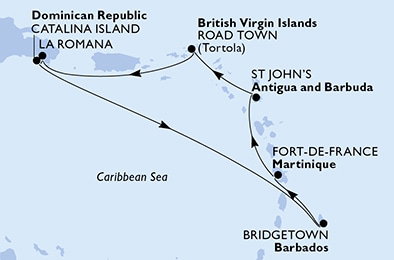 Harta croaziera Croazieră în America Centrală și Caraibe