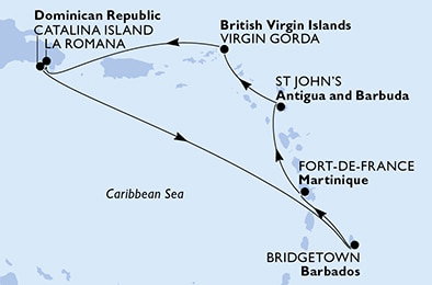 Harta croaziera Croazieră în America Centrală și Caraibe