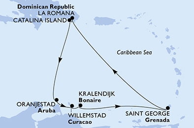 Harta croaziera Croazieră în America Centrală și Caraibe
