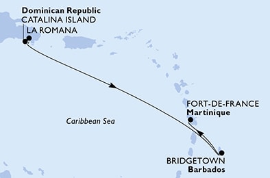 Harta croaziera Croazieră în America Centrală și Caraibe